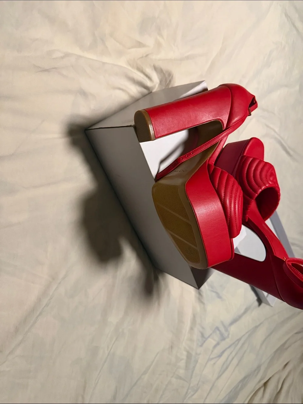 Aldo Red Quilted Platform Sandals with Ankle Strap